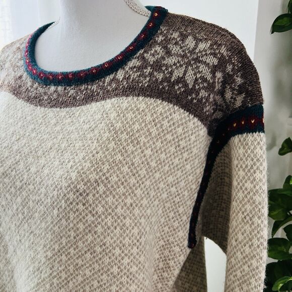 L.L. Bean *!00% Pure Wool* Beige & Brown Knitted Cozy Sweater - Womens Size XL - Picture 6 of 10
